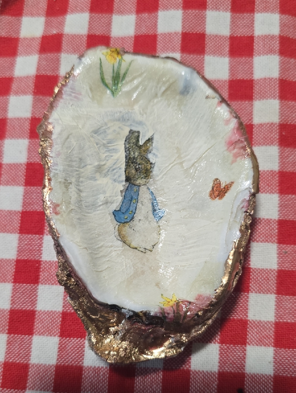 Hand-Painted Bunny Trinket Dish with Gold Edge